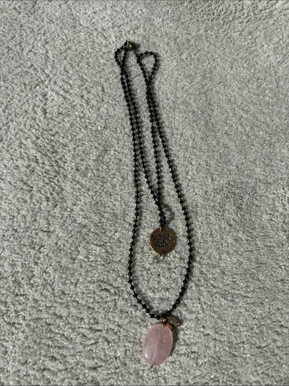 Unknown Brand Black Beaded Necklace with Pink Rose Quartz Pendant
